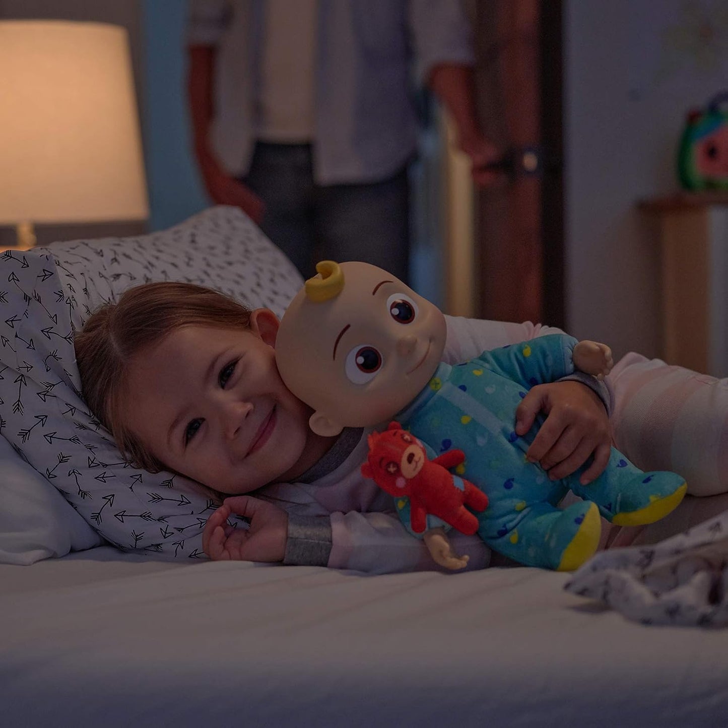 CoComelon Official Musical Bedtime JJ Doll | Soft Plush Body | Press Tummy and JJ Sings Clips from ‘Yes, Yes | Bedtime Song | Includes Feature Plush and Small Pillow Plush Teddy Bear | Multi