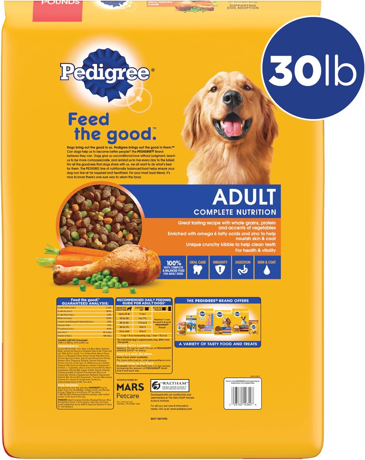 Pedigree Complete Nutrition Adult Dry Dog Food Roasted Chicken | Rice & Vegetable Flavor Dog Kibble | 30 lb. Bag