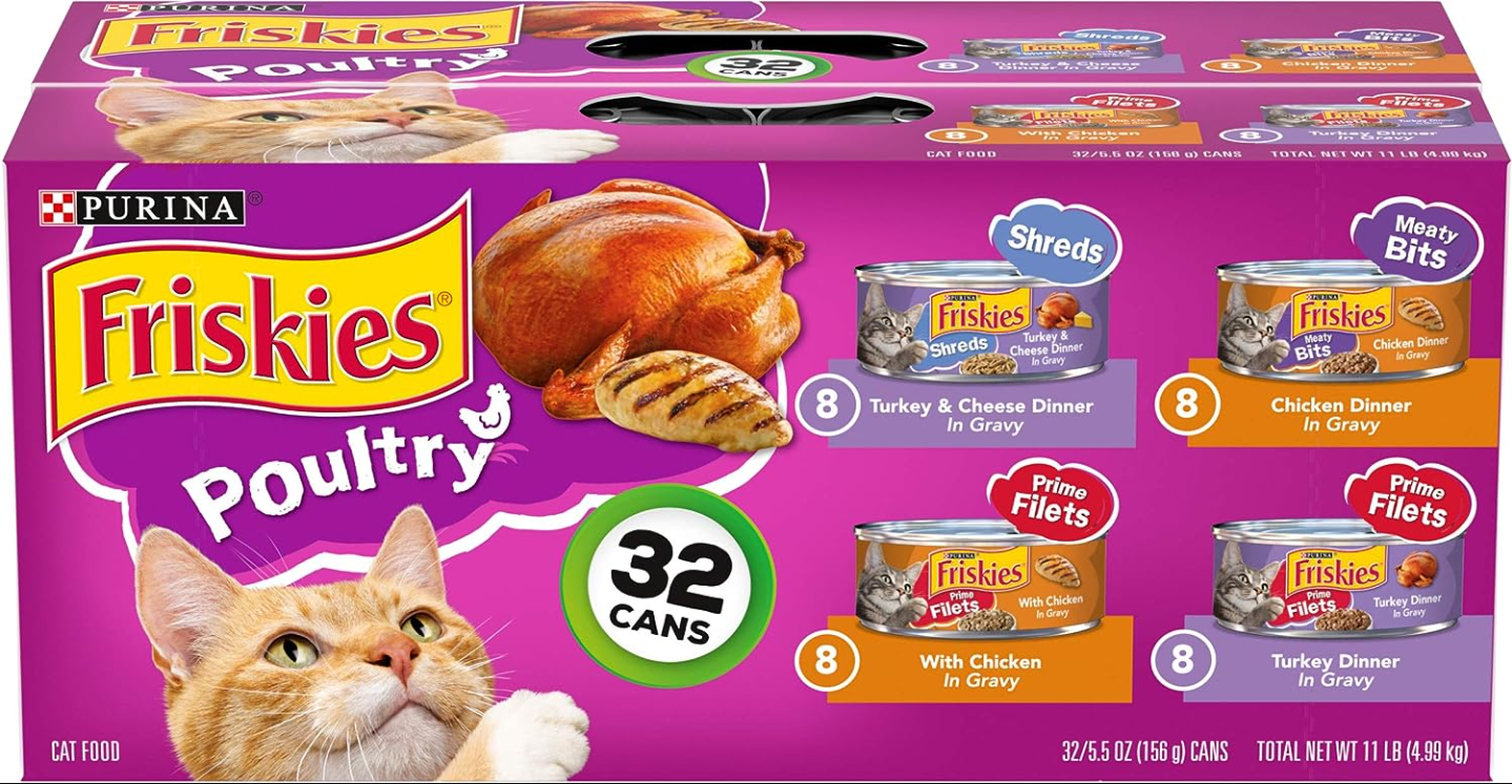 Purina Friskies Gravy Wet Cat Food Variety Pack | Poultry Shreds | Meaty Bits & Prime Filets | 5.5 oz | 32 Cans