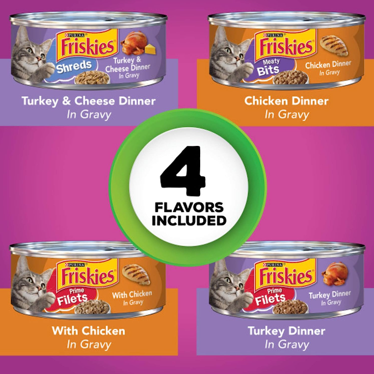 Purina Friskies Gravy Wet Cat Food Variety Pack | Poultry Shreds | Meaty Bits & Prime Filets | 5.5 oz | 32 Cans