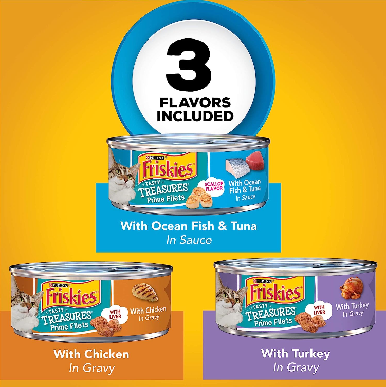 Purina Friskies Gravy Wet Cat Food Variety Pack | Tasty Treasures Prime Filets | 5.5 oz | Pack of 12