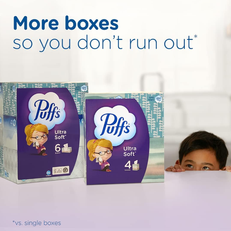 Puffs Ultra Soft Non-Lotion Facial Tissues, 1 Cube, 48 Tissues Per Box