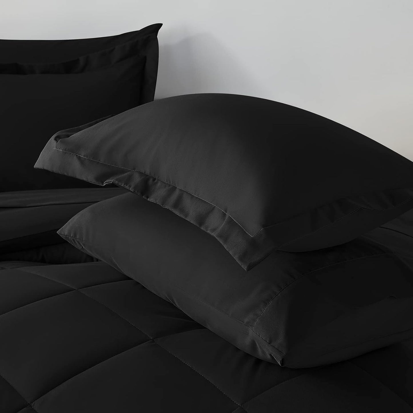 CozyLux King Comforter Set with Sheets 7 Pieces Bed in a Bag Black | With Comforter | Pillow Shams | Flat Sheet | Fitted Sheet and Pillowcases