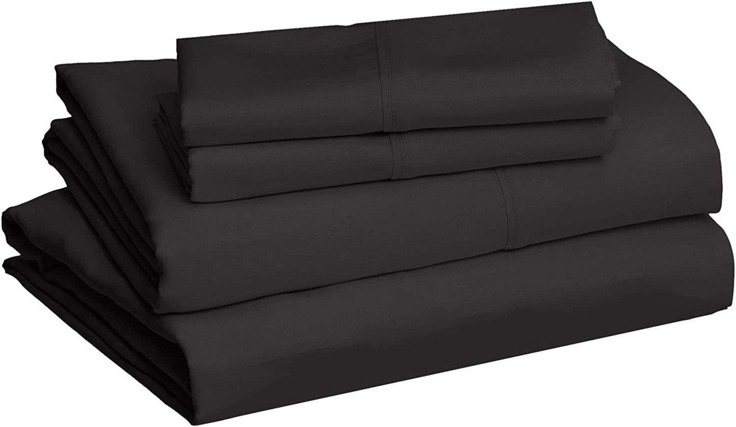 Lightweight Bed Sheet | Super Soft Easy Care Microfiber 4-Piece Bed Sheet Set with 14-Inch Deep Pockets | Black | Solid