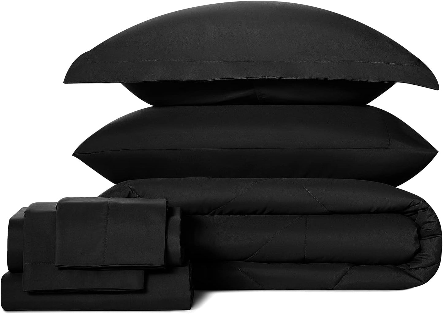 CozyLux King Comforter Set with Sheets 7 Pieces Bed in a Bag Black | With Comforter | Pillow Shams | Flat Sheet | Fitted Sheet and Pillowcases