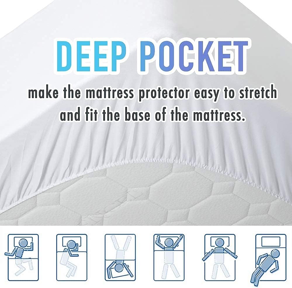 Bedding Quilted Fitted Mattress Pad Cooling Breathable Fluffy Soft Stretches up to 21 Inch Deep | Queen Size | White | Mattress Topper | Protector