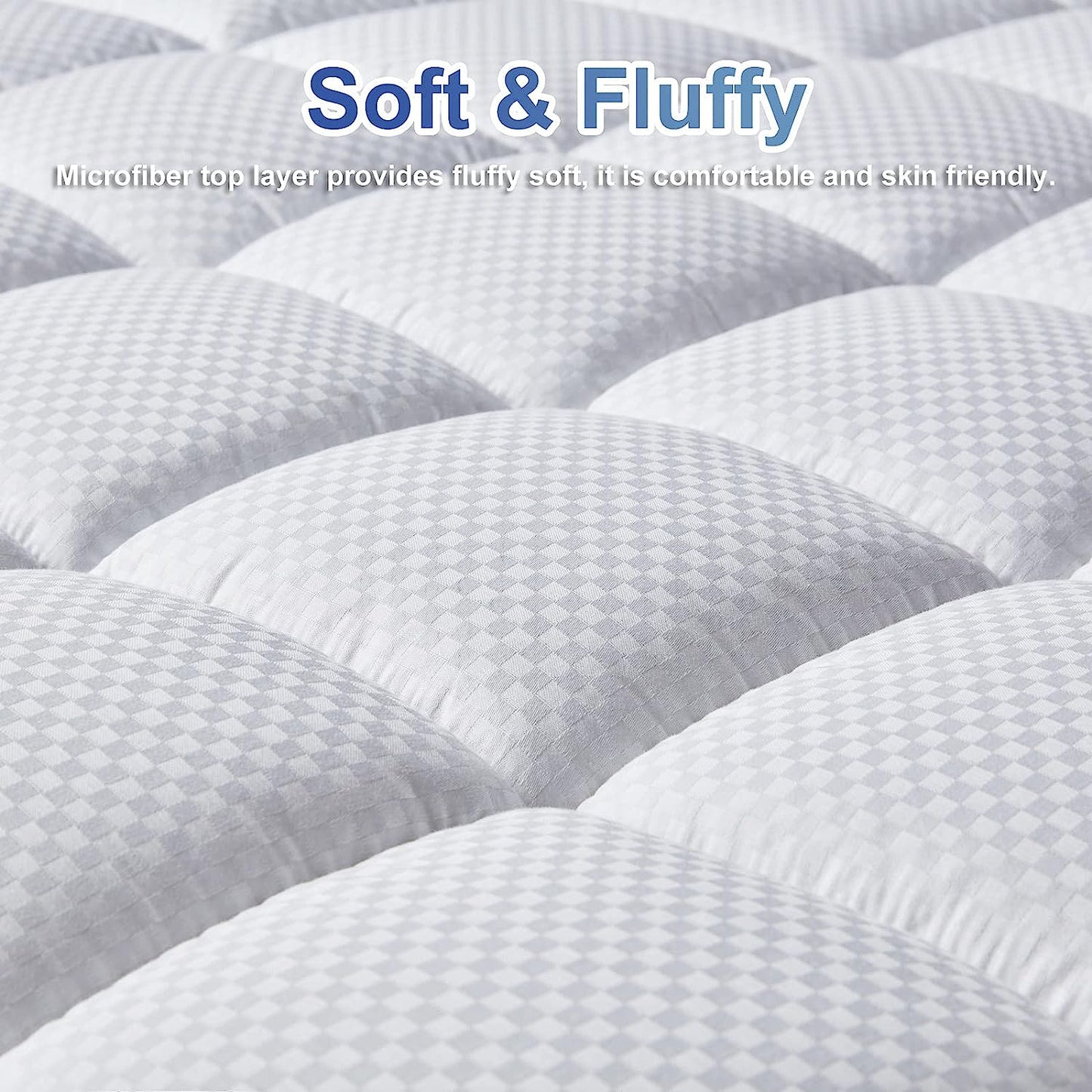 Bedding Quilted Fitted Mattress Pad Cooling Breathable Fluffy Soft Stretches up to 21 Inch Deep | Queen Size | White | Mattress Topper | Protector