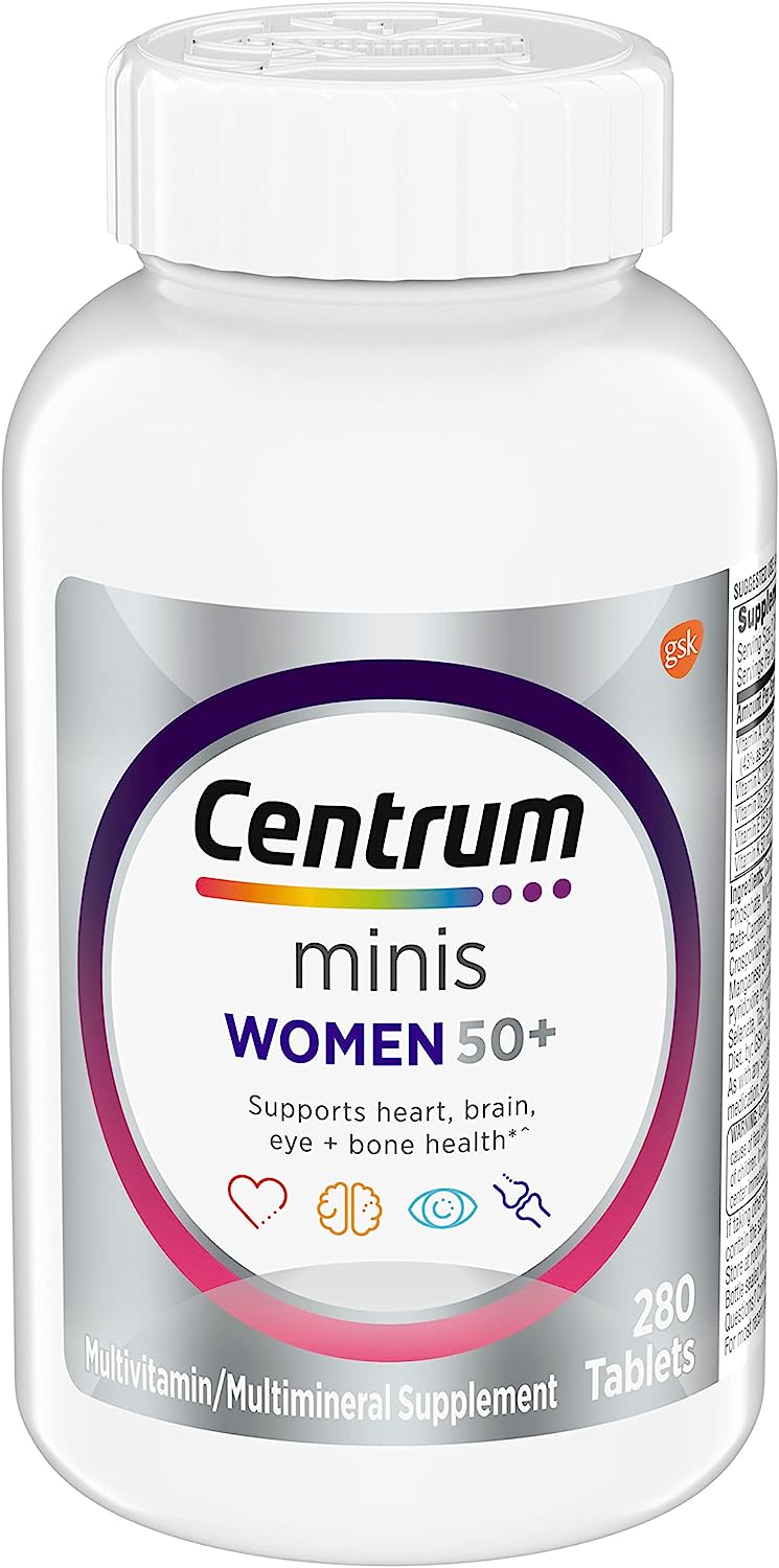 Centrum Minis Silver Women's Multivitamin for Women 50 Plus, Multimineral Supplement with Vitamin D3, B Vitamins, Non-GMO Ingredients, Supports Memory and Cognition in Older Adults - 280 Ct