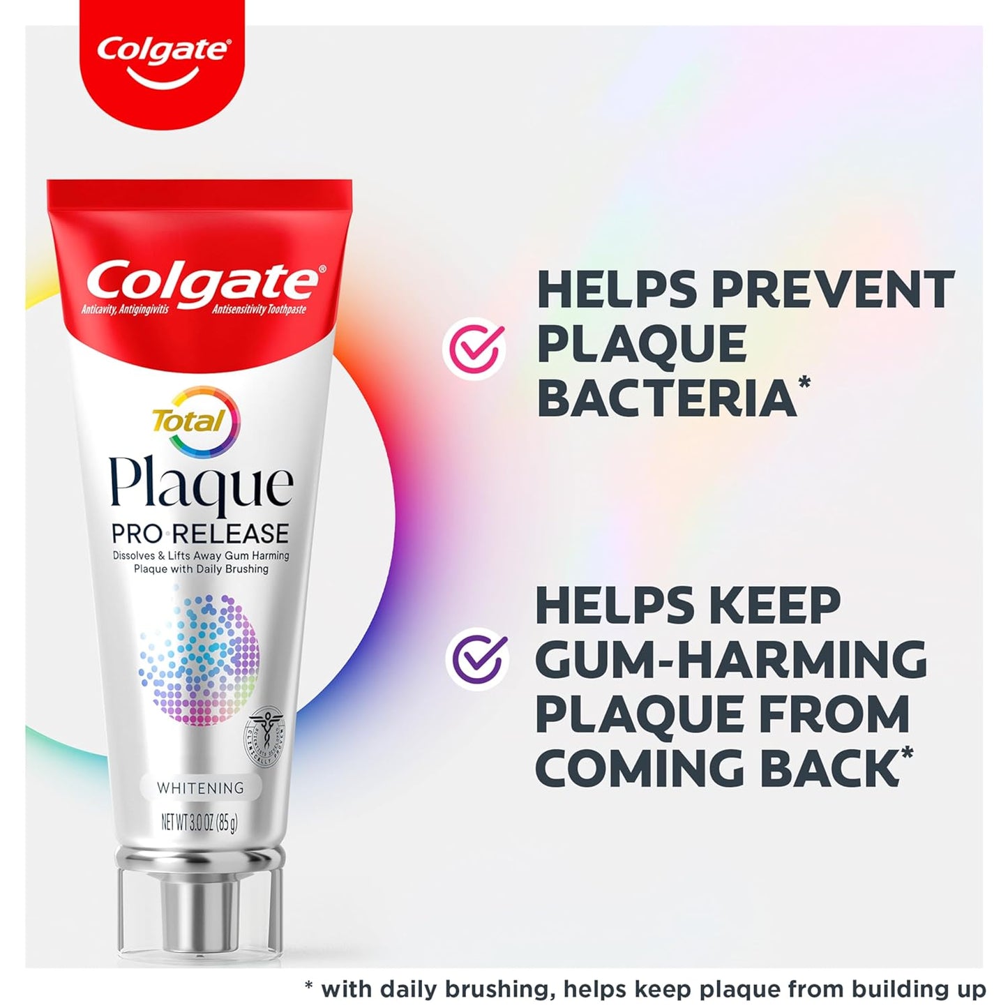 Colgate Total Plaque Pro Release Whitening Toothpaste | Whitening Anticavity Toothpaste | Helps Reduce Plaque and Whitens Teeth | 1 Pack | 3.0 Oz Tube