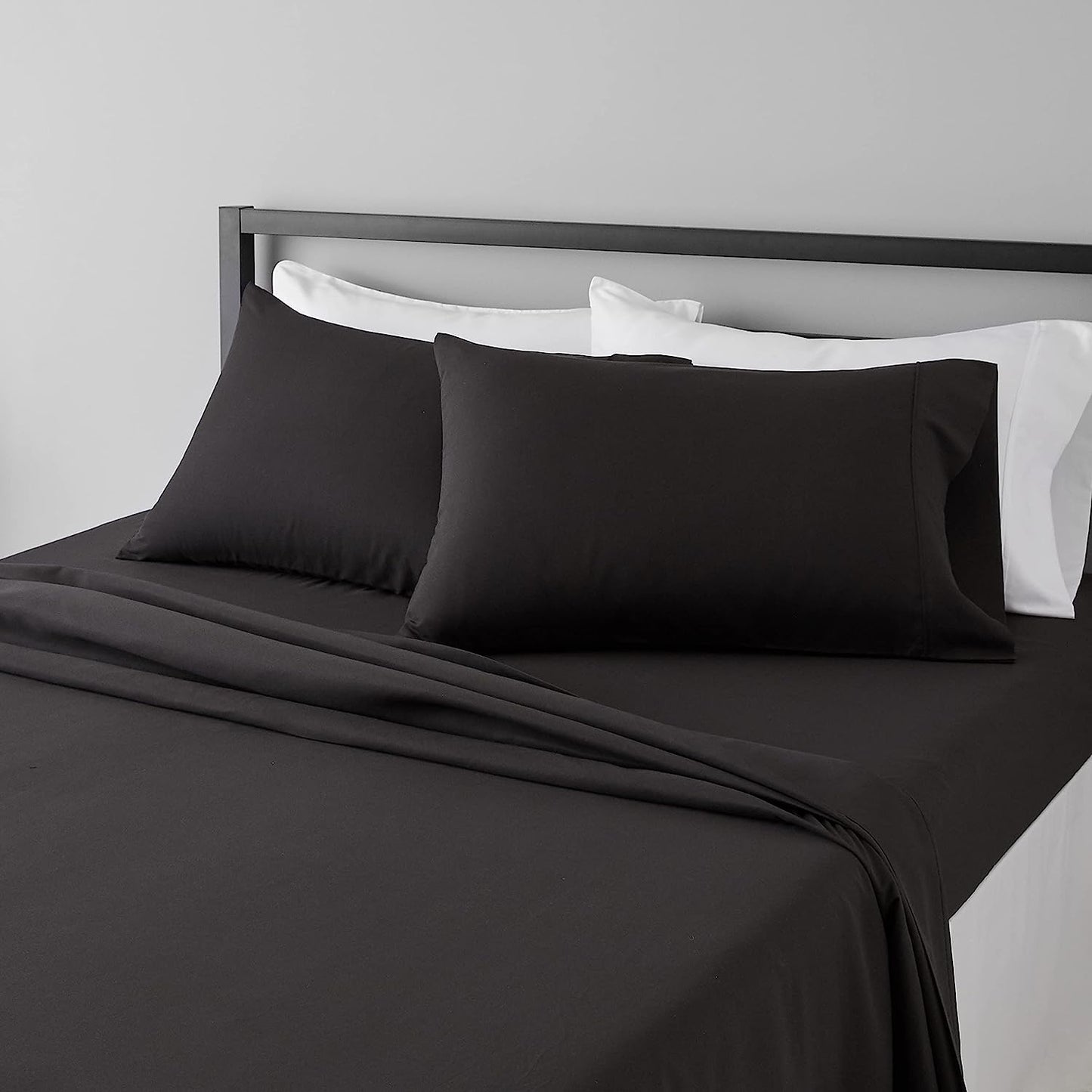 Lightweight Bed Sheet | Super Soft Easy Care Microfiber 4-Piece Bed Sheet Set with 14-Inch Deep Pockets | Black | Solid