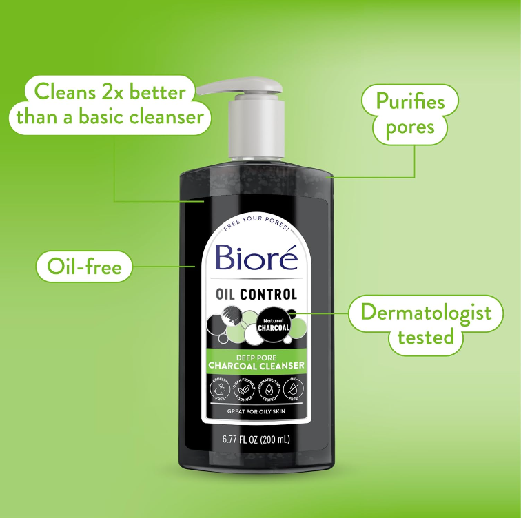 Bioré Deep Pore Charcoal Face Wash | Facial Cleanser for Dirt and Makeup Removal From Oily Skin | 6.77 Ounce