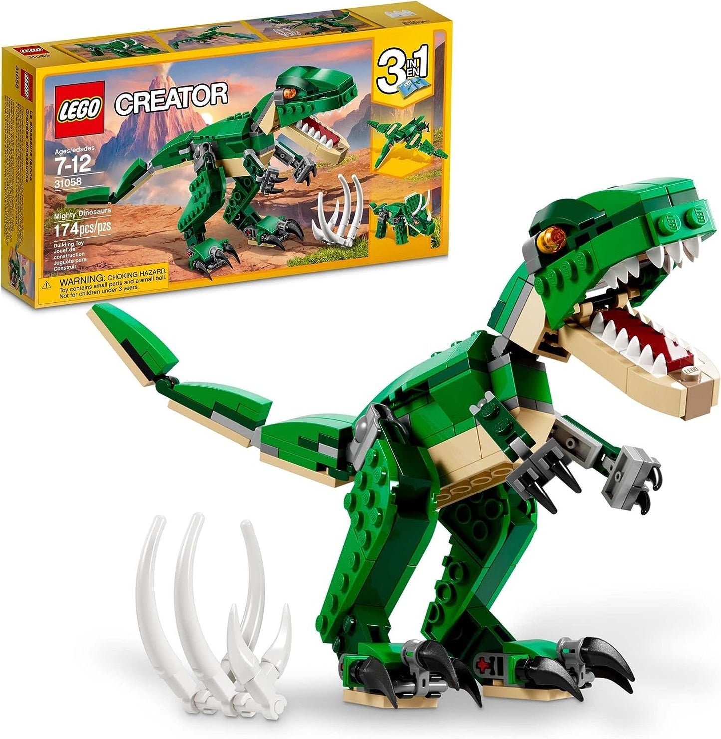 LEGO Creator 3 in 1 Mighty Dinosaur Toy | Transforms from T. rex to Triceratops to Pterodactyl Dinosaur Figures | Great Gift for 7-12 Year Old Boys & Girls | 31058