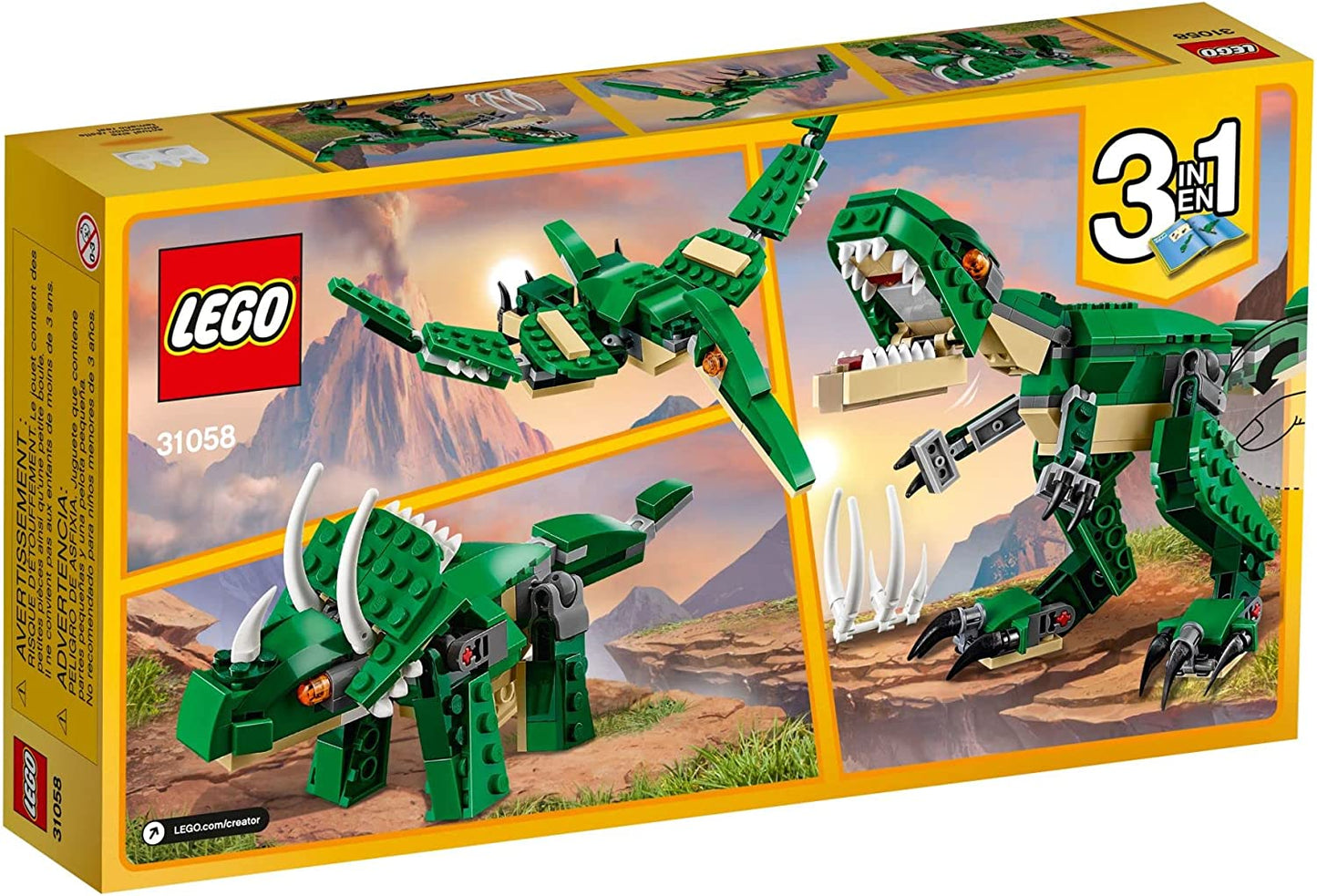 LEGO Creator 3 in 1 Mighty Dinosaur Toy | Transforms from T. rex to Triceratops to Pterodactyl Dinosaur Figures | Great Gift for 7-12 Year Old Boys & Girls | 31058